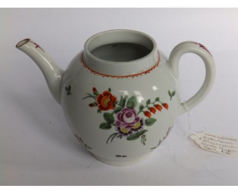 A small Worcester floral decorated circular teapot – circa 1765