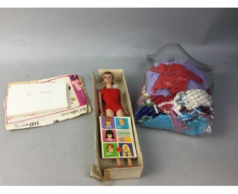MATTEL BARBIE DOLL, stock no 850, with box and stand, along with associated clothing and accessories