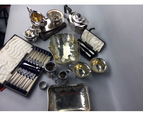 SILVER PLATED WARES, including tea and coffee wares, also a silver napkin ring, stamp box and propelling pencil