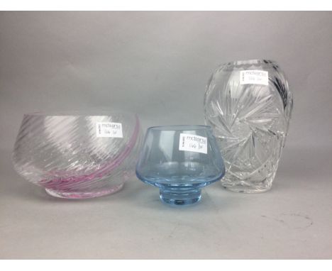 LOT OF GLASSWARE, including two Caithness glass bowls, clear glass vases and a flower basket