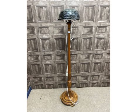WALNUT FLOOR LAMP, with leaded glass shade