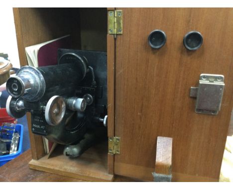 E. LEITZ WETZLAR MICROSCOPE, in wood case, the case 33.5cm high