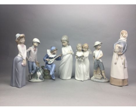 LLADRO FIGURE OF A GIRL WITH A LAMB, along with five Nao and other figures (6)