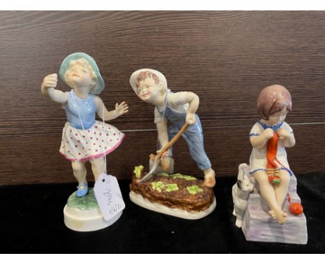 ROYAL WORCESTER FIGURE OF 'SATURDAYS CHILD', 16.5cm high, along with two other Royal Worcester figures including another Satu
