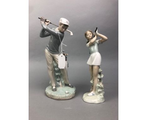 LLADRO FIGURE OF A GOLFER, 29cm high, along with another Lladro figure of a golfer, 25cm high
