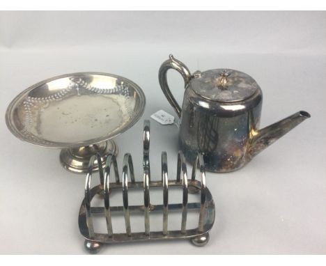 COLLECTION OF SILVER PLATED TABLE WARE, along with a silver napkin ring and pressed glass dishes