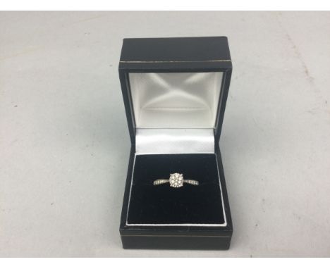 DIAMOND CLUSTER RING, on diamond shoulders, marked 9K, size O