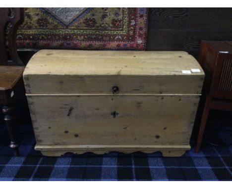 PINE TRUNK, with hinged domed lid, 85cm wide