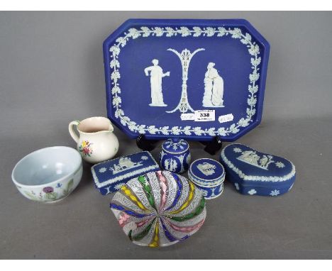 Wedgwood - a collection of Wedgwood Portland Blue ceramics, a Poole pottery jug, Buchan pottery bowl and other
