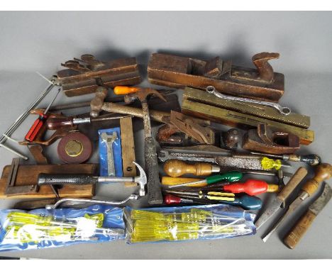 A collection of vintage hand tools.