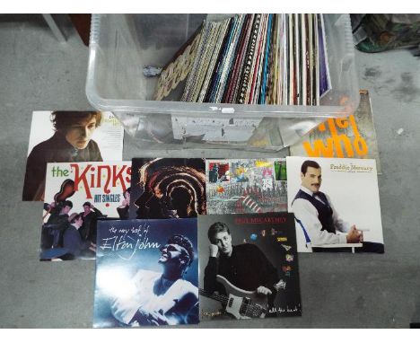 A collection of 12" vinyl records to include Bob Dylan, The Kinks, The Rolling Stones, 10cc, The Who, Freddie Mercury and sim