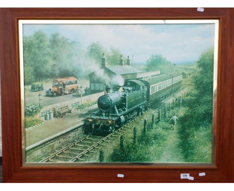 A large, framed Don Breckon print depicting a steam locomotive, approximately 55 cm x 75 cm image size.
