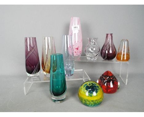 Mdina - Caithness - seven art glass vases and two paperweights by Caithness and a Mdina paperweight (10)