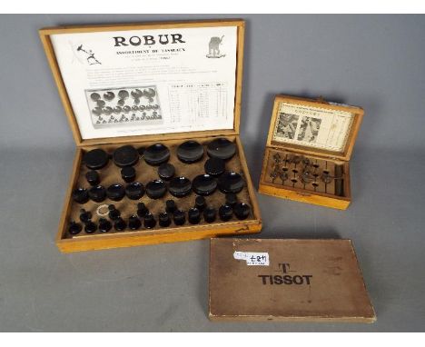 Watchmakers Tools - A glass setting, fitting tool set by Robur, in case, a Bergeon mainspring winder set No. 30081 and simila