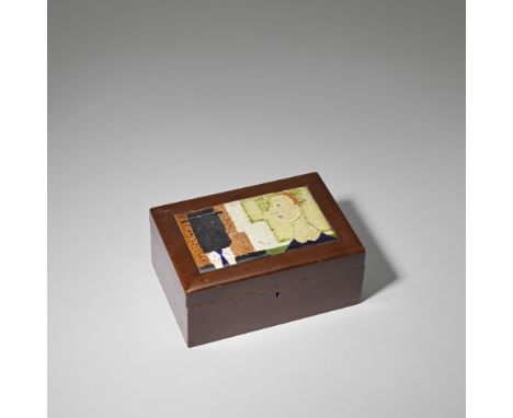 Max Snischek for Wiener WerkstätteWooden box with inset enamel plaque, circa 1928Stained wood box of rectangular form, having