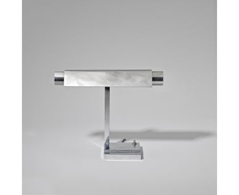 British: Retailed by HealsAdjustable table lamp, circa 1934Chromium-plated metal.25.2 cm high, 32.5 cm wide, 11 cm deep as sh