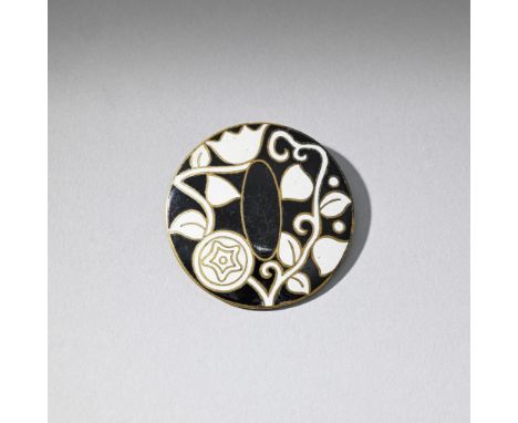 Wiener WerkstätteCloisonné brooch, circa 1910Brass and enamel, depicting stylised foliate pattern.3.6 cm diameterStamped 'WW'