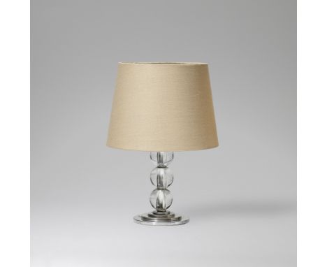 Possibly FrenchTable lamp, 20th centuryChromium-plated brass, glass, fabric shade.34 cm highFor further information on this l