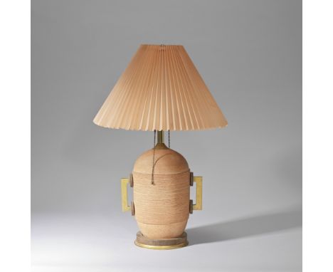 FrenchTable lamp, 20th centuryCeramic, stained wood, brass, acrylic shade. 61 cm highFor further information on this lot plea