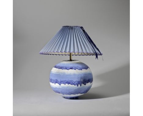 Marcell GoldscheiderTable lamp, circa 1930Glazed earthenware, fabric shade.44.5 cm highUnderside impressed 'AUSTRIA GOLDSCHEI