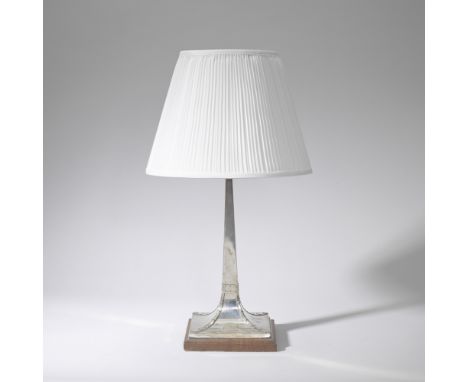 James Dixon &amp; SonsTable lamp of 'candlestick' form, first half 20th century Electro-plated metal with faux riveted detail