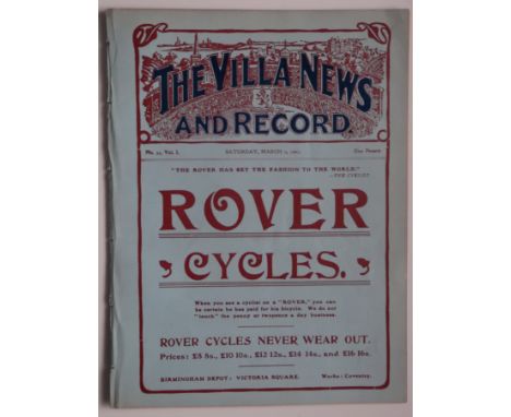 Very rare programme from the first season of Villa issuing programmes. This also includes the Aston Villa Cuo Final Veritys A