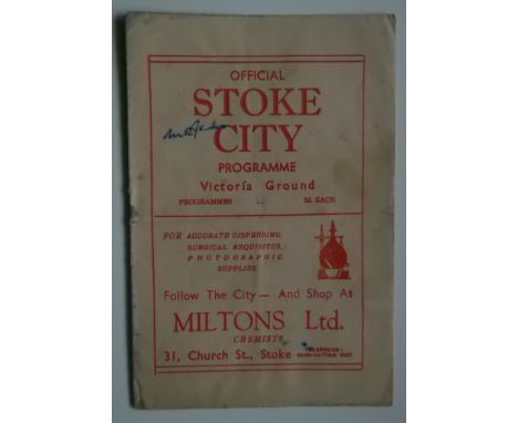 Rare programme for this First Division fixture. Possible autograph on cover, some marks to rear cover. Condition Fair
