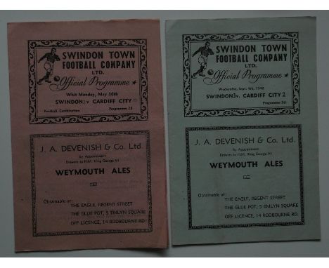 Two rare programmes from the 1946-47 season. Swindon Reserves v Cardiff City Reserves &amp; Swindon v Cardiff first team fixt