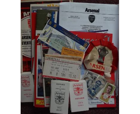 Nice small collection of Arsenal related items including Rosette, Tickets, Reserve &amp; Youth programmes, 1960's First team 