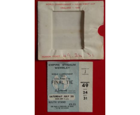 Rare ticket for the 1966 World Cup Final played at Wembley. Ticket is signed on the rear by hat trick hero Geoff Hurst and th