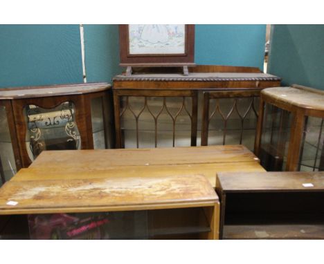 3 china cabinets, 4 bookcases and fire screen