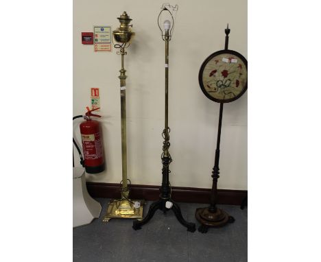 Ebonised and lacquered lamp with shade
