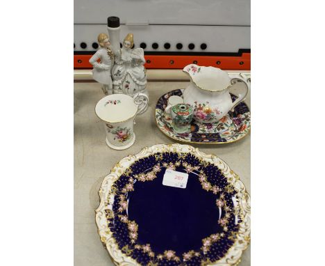 3 antique cabinet plates, Coalport, Royal Crown Derby & Figural lamp base