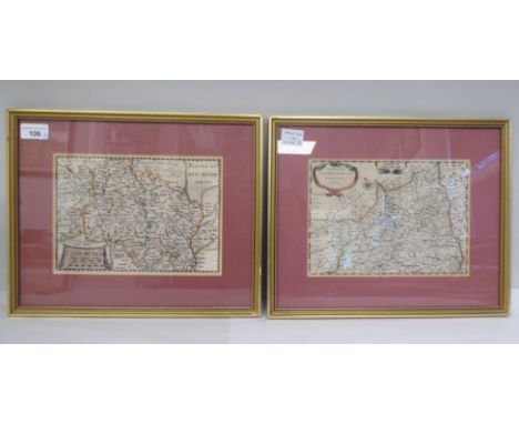 Two 17thC French coloured regional maps, viz. 'Cadurcium' and 'La Partie Serpentvionale du Langue' with a scrolled title cart