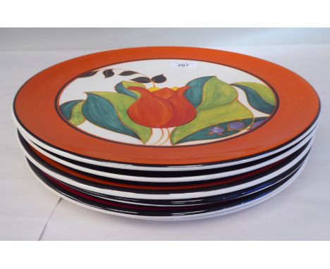 Six Limited Edition Wedgwood china plates from the Clarice Cliff Centenary Celebration 'Red Tulip' and 'High Society'&nbsp; 1
