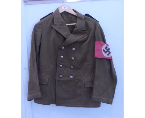 A German NSDAP double breasted 'political' tunic with buttons and epaulettes and a swastika armband (Please Note: this lot is