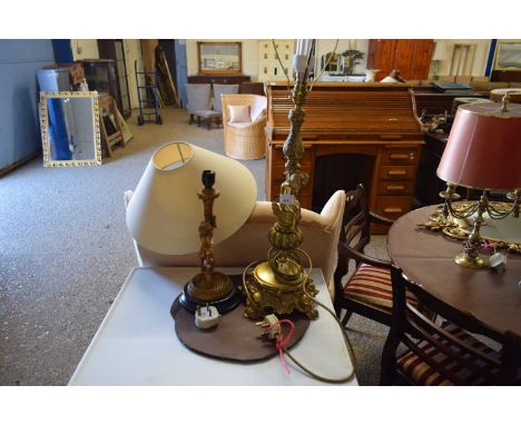 BRASS TABLE LAMP WITH CHERUB DECORATION PLUS ONE OTHER (2)