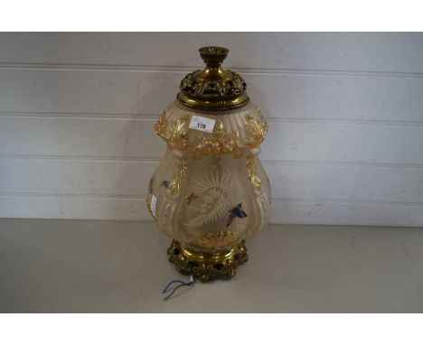 OPAQUE GLASS AND BRASS MOUNTED HANGING CEILING LIGHT FITTING