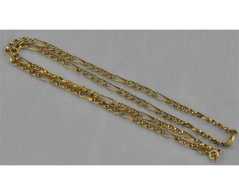 A 14ct. yellow gold Figaro chain,&nbsp;spring ring clasp, stamped "14k", length 61cm. (17.7g)&nbsp;