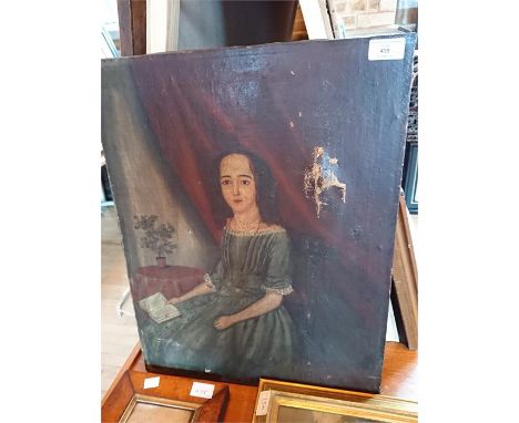 Mid 19th century English School,&nbsp;portrait study of a lady seated with book in hand, oil on canvas, unsigned, 54cm x 42cm