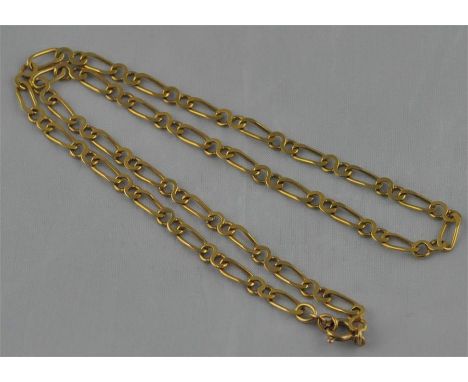 A 14ct. yellow gold figure of eight chain,&nbsp;spring ring clasp, stamped ".585", length approx. 44cm. (11.2g)