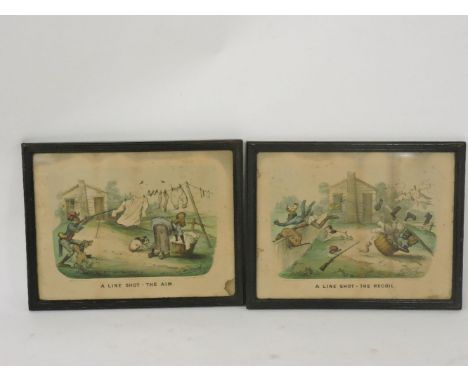 Cueeler & Ives'A LINE SHOT'; 'THE AIM'; 'THE RECOIL' Coloured lithograph prints23 x 34cm