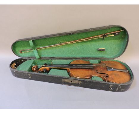 An East German violin, circa 1890-1900, in case, with bow