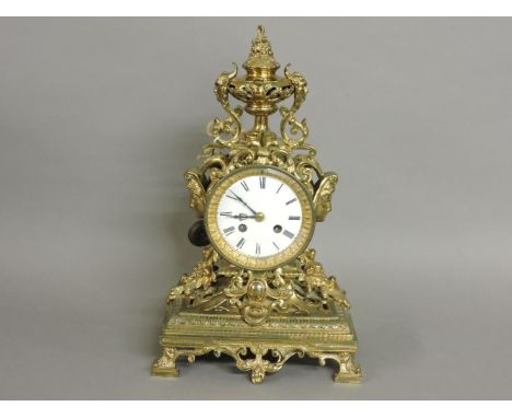A late 19th century gilt brass mantel clock, 38cm high