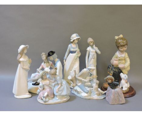 Eight various Nao and other porcelain figures