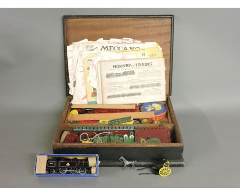 A Hornby train, engine, Hornby stock carriage, a quantity of track, an 00 gauge locomotive, boxed, a horse and carriage, and 