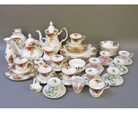 An extensive Royal Albert 'Old Country Roses' part dinner and tea service, including tea and coffee pots