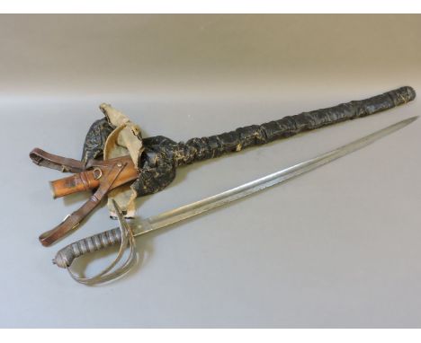 A Victorian Rifles officer's dress sword, with leather scabbard, and an outer covered