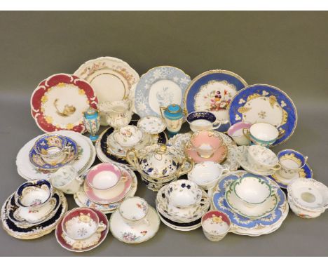 A collection of Rockingham, including plates, dishes, cups and saucers, most items with puce mark, Minton vases, and an urn