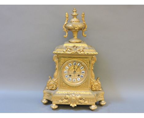 A 19th century French gilt mantel clock, 44cm high